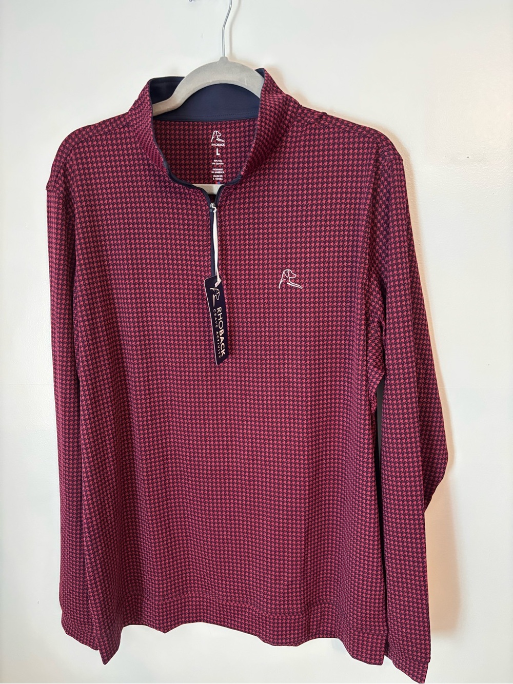 Rhoback Performance Burgundy and Navy Houndstooth Q- Zip Pullover NWT